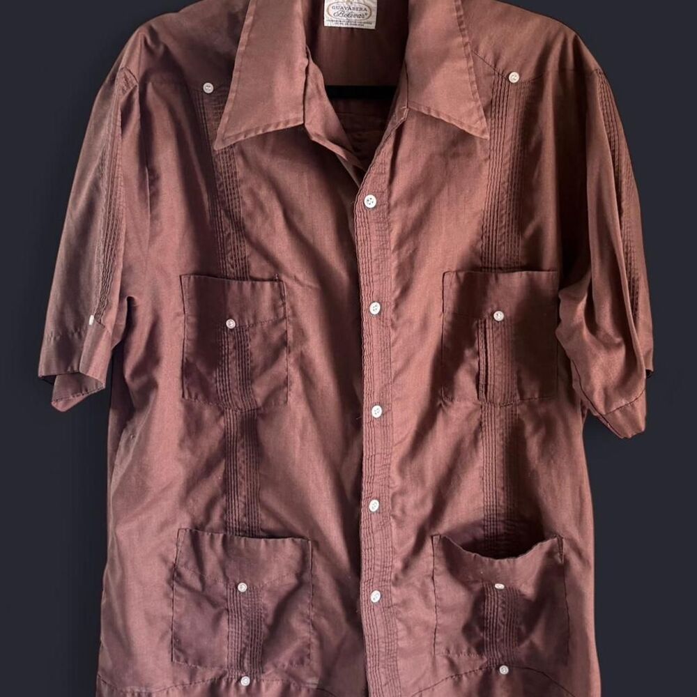 Vintage Guayabera Bolivar Brown Four-Pocket Shirt – Size L/XL